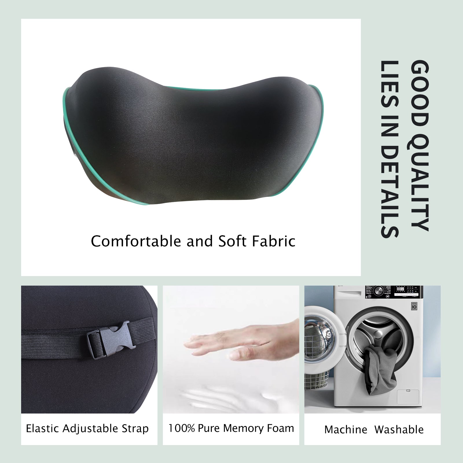 Really Soft Car Headrest Pillow, Car Pillow for Driving with Adjustable Strap, 100% Memory Foam Neck Pillow, Breathable Removable Cover & Ergonomic Design - Travel Car Neck Pillow(Lightblue Side Rope)