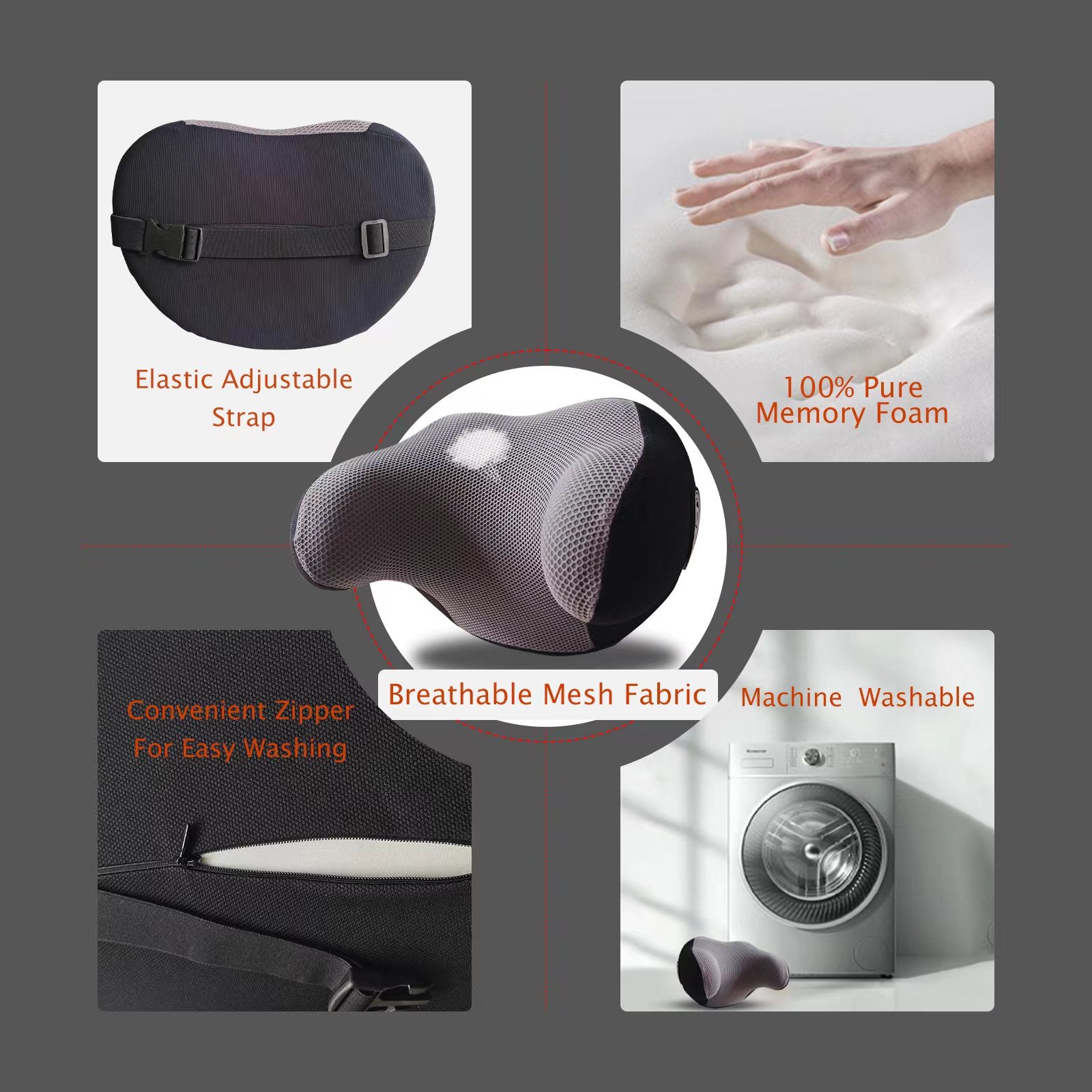 Really Cozy Car Headrest Pillow, Car Neck Pillow for Driving with Adjustable Strap, 100% Memory Foam and Breathable Removable Cover, Ergonomic Design - Car Pillow for Neck Pain Relief(Linen gray, 1PC)