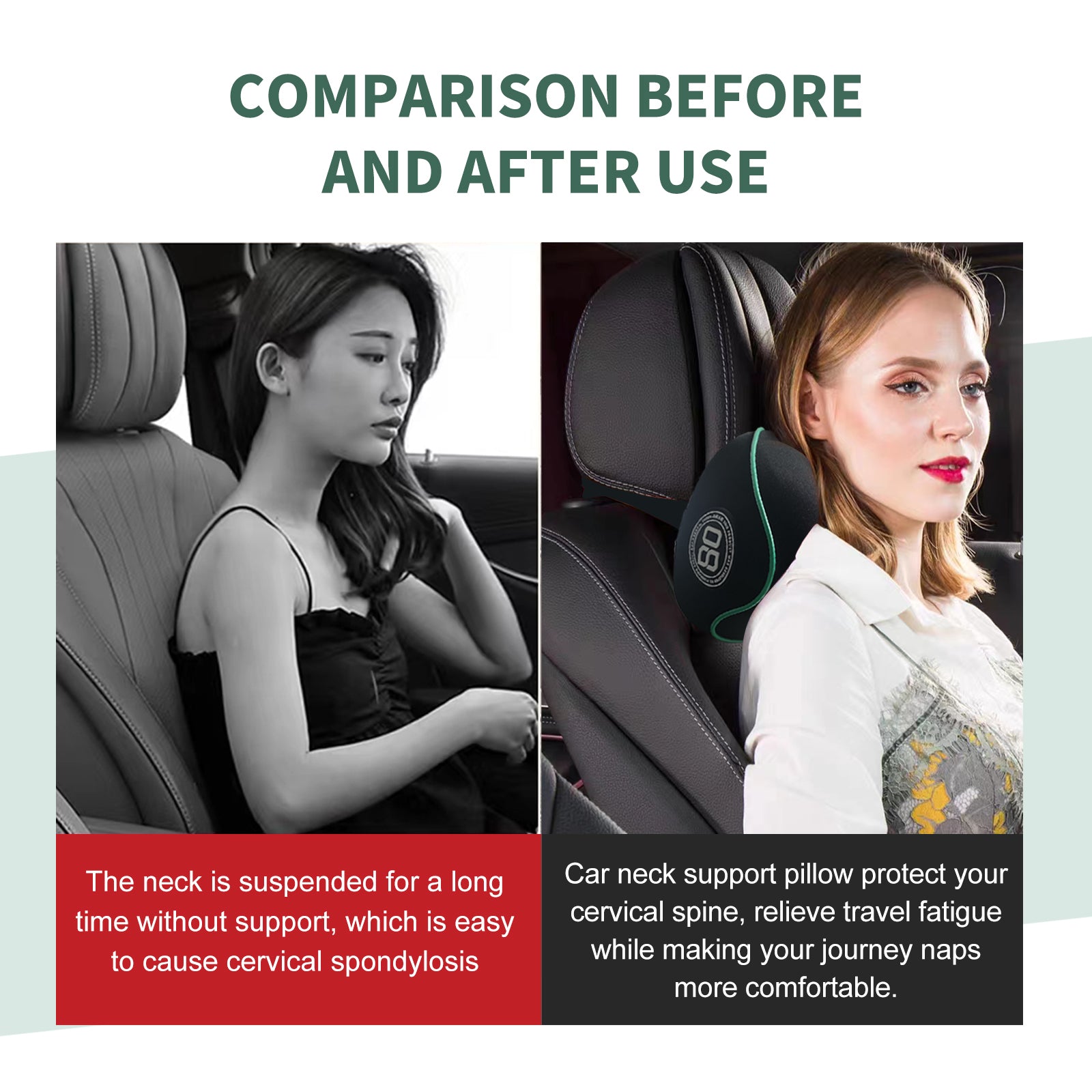 Really Soft Car Headrest Pillow, Car Pillow for Driving with Adjustable Strap, 100% Memory Foam Neck Pillow, Breathable Removable Cover & Ergonomic Design - Travel Car Neck Pillow(Lightblue Side Rope)