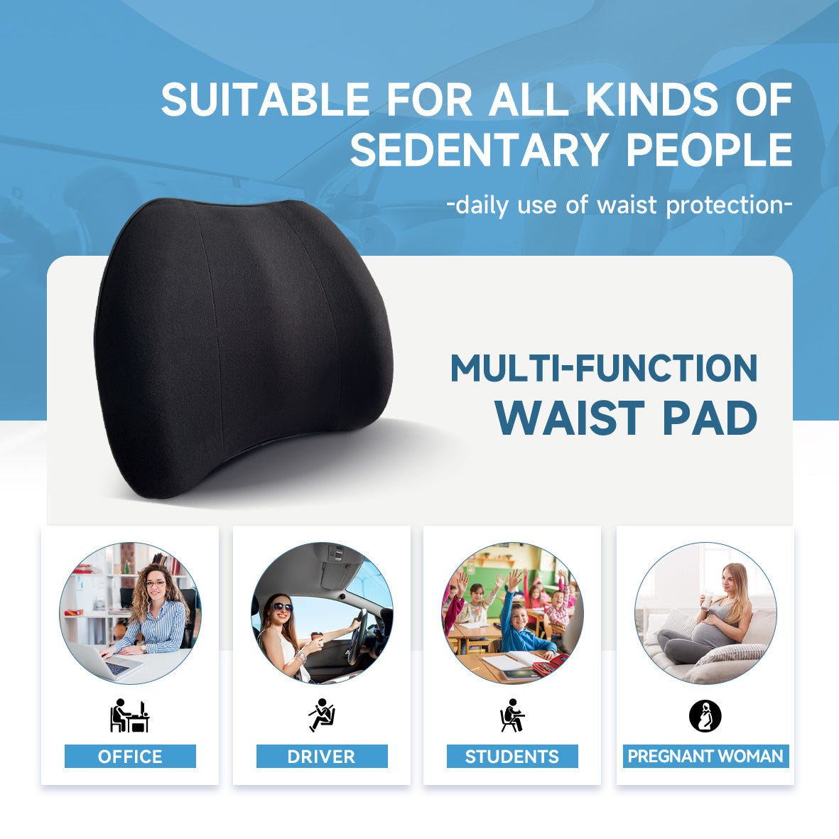 Really Plush Lumbar Support Pillow for Car Seat, Perfectly Balanced 100% Memory Foam Lumbar Pillow - Breathable Removable Cover & Ergonomic Design, Back Pillow for Back Pain Relief(Black, 1PC)