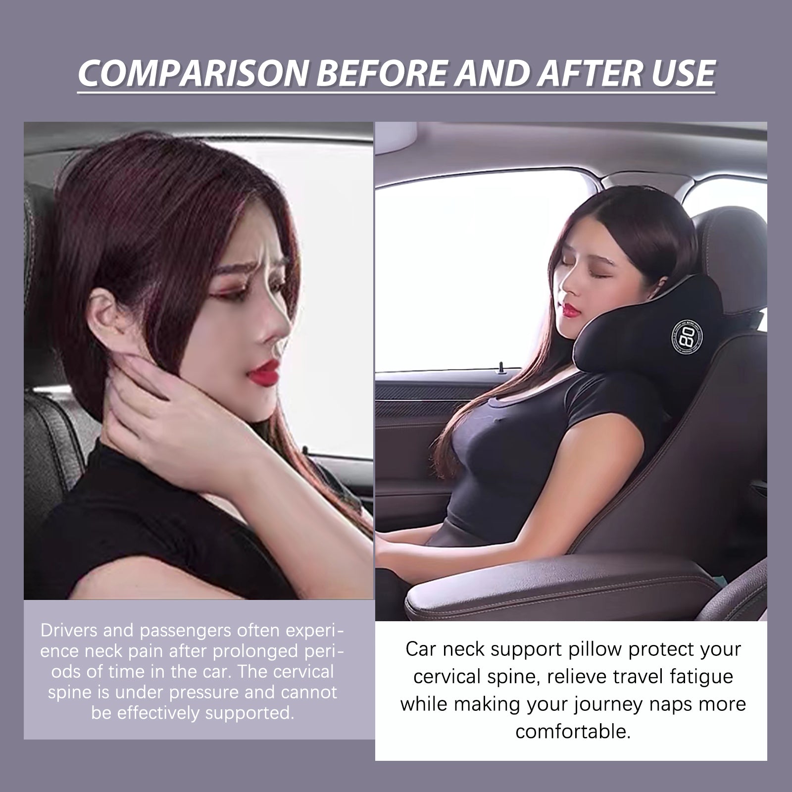 Really Cozy Car Headrest Pillow, Car Neck Pillow for Driving with Adjustable Strap, 100% Memory Foam and Breathable Removable Cover, Ergonomic Design - Car Pillow for Neck Pain Relief(Linen gray, 1PC)