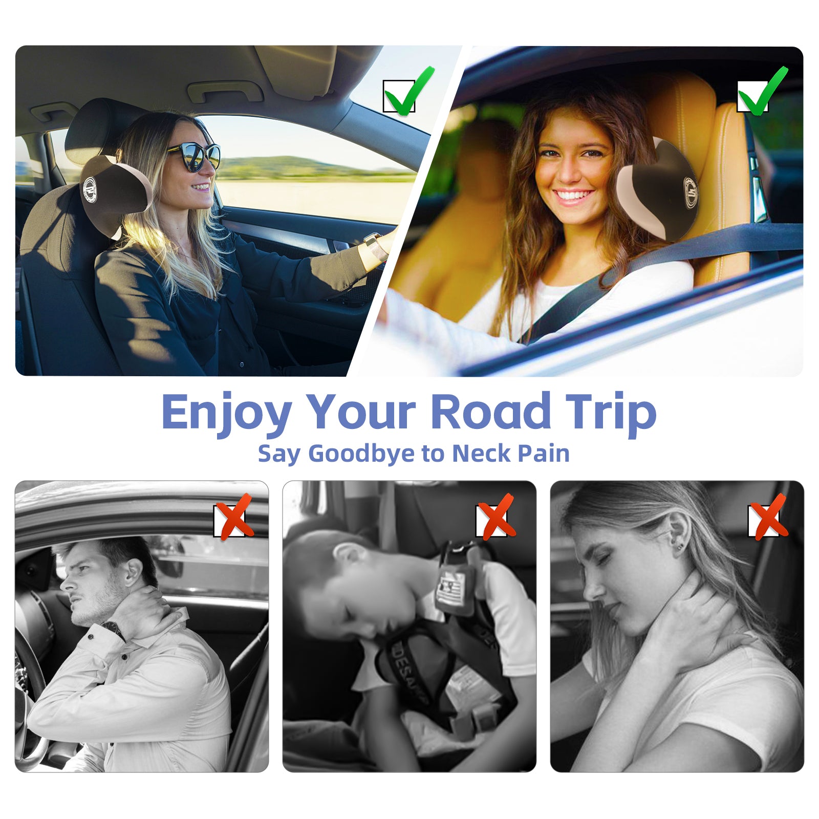 Really Useful Car Headrest Pillow, Car Neck Pillow for Sleeping with Adjustable Strap, 100% Memory Foam & Breathable Removable Cover, Ergonomic Design - Softness Road Trip Car Pillow(Gray, 1PC)