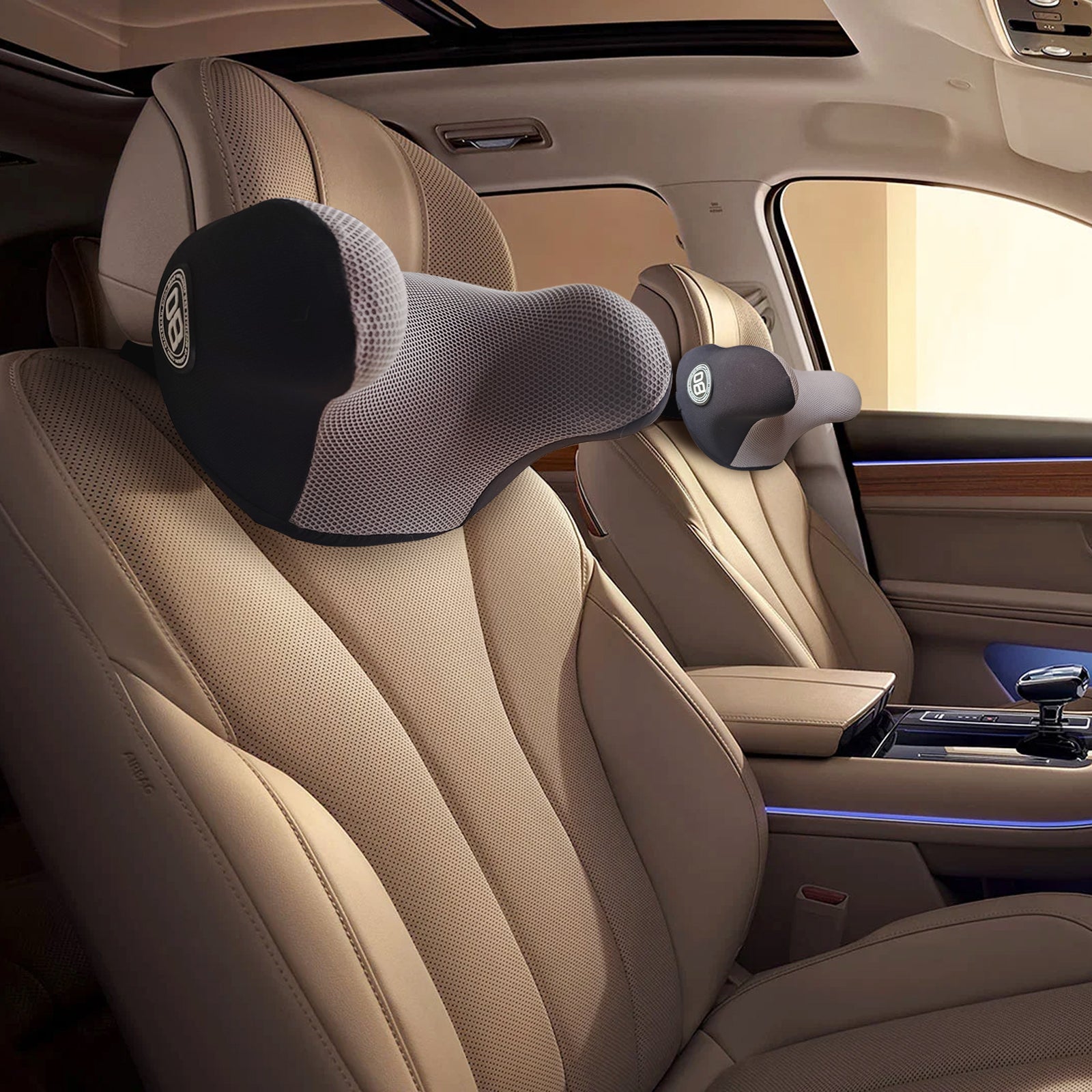 Really Cozy Car Headrest Pillow, Car Neck Pillow for Driving with Adjustable Strap, 100% Memory Foam and Breathable Removable Cover, Ergonomic Design - Car Pillow for Neck Pain Relief(Linen gray, 1PC)