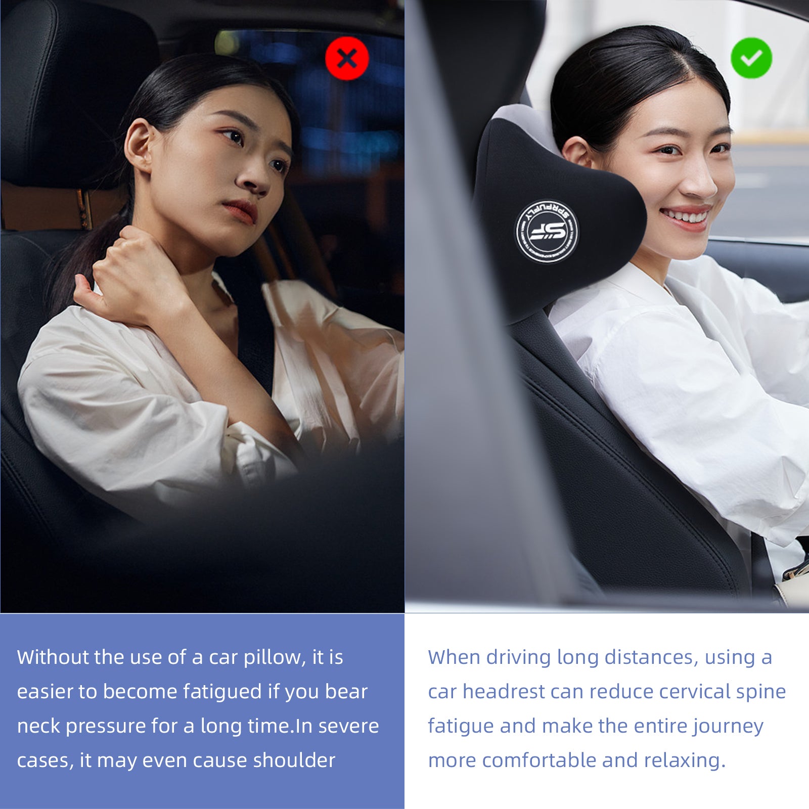 Really Useful Car Headrest Pillow, Car Neck Pillow for Sleeping with Adjustable Strap, 100% Memory Foam & Breathable Removable Cover, Ergonomic Design - Softness Road Trip Car Pillow(Gray, 1PC)