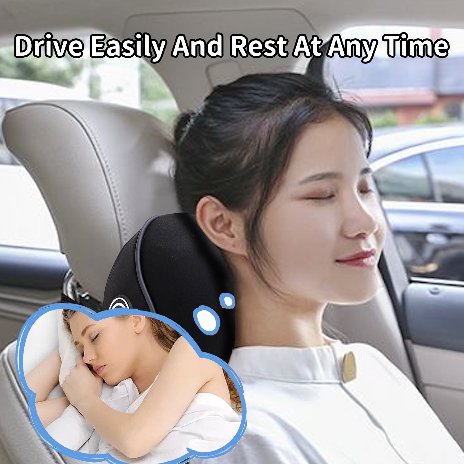 2 Pack - Car Headrest Pillow for Neck Support, 100% Memory Foam Car Neck Pillow with Sleep Mask - Universal Fit Head Rest Travel Pillow Car Pillow for Pain Relief While Driving(Contains 2 Eye Masks)